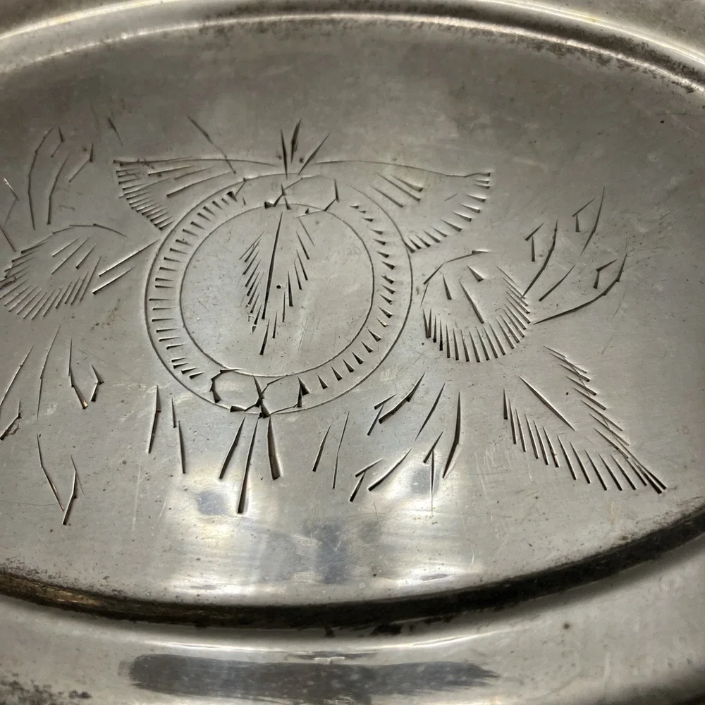 VTG Silver Plate Bread Plate Trinket Tray AMC India Floral Engraved Moradabad